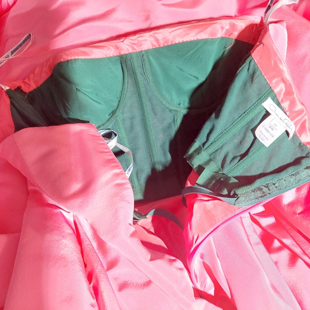○$7,500 OSCAR DE LA RENTA PINK SILK PLEADED RUNWAY GOWN US 10 L - Picture 8 of 10